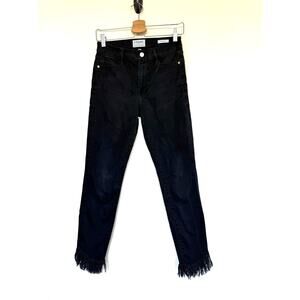 FRAME DENIM Le High Skinny washed black slim fringe hem denim jeans